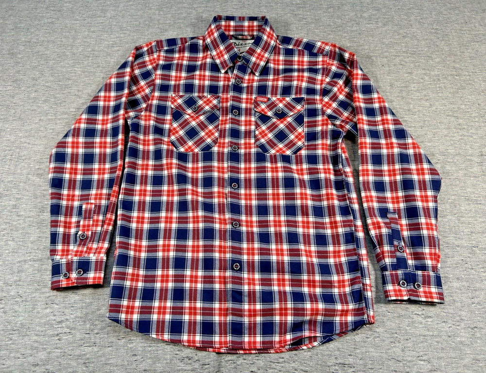 Dixxon Flannel American Summer Shirt Mens Medium Red White Blue Plaid Patriotic